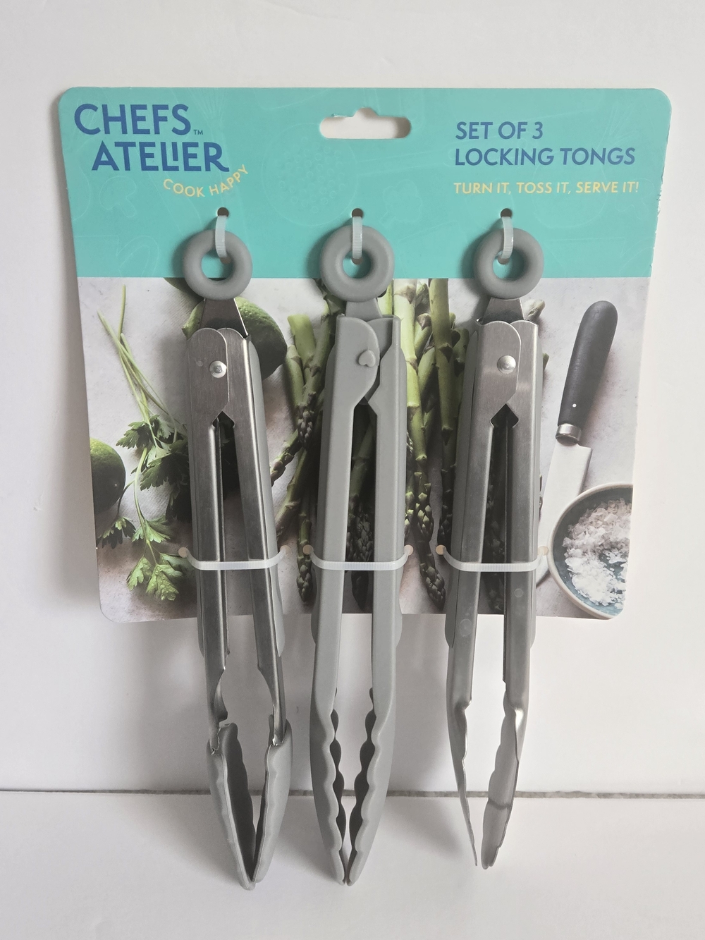 Gray Locking Kitchen Tongs Set of 3